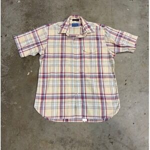 Pen West Plaid Short Sleeve Button Up Shirt Men‎ Classic Fit Beige Red Blue